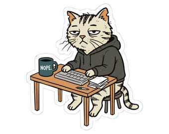 Sarcastic Cat at Desk Sticker | Kiss-Cut Sticker