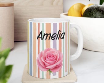 Personalized June Birth Flower Mug, Custom Name Coffee Cup, Floral Gift for Her