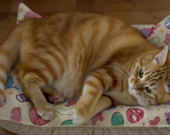 Cozy Cat Bed, Whimsical Pet Retreat, Coral Fleece, Cotton Duck Underside, Washable Cover