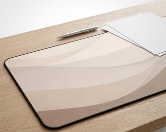 Personalized Quiet Strata Desk Pad, Neutral Abstract Neoprene Mouse Mat (3 Sizes)