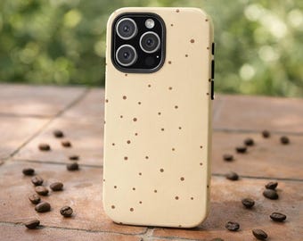 Matte Polka Dot Phone Case, Brown Cream Wood-Like Design, iPhone Samsung Accessory