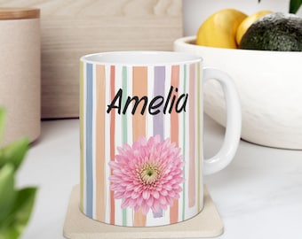 Personalized November Birth Flower Mug, Custom Name Coffee Cup (Ceramic)