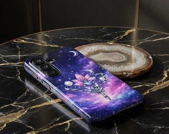 Cosmic Lotus Phone Case, Iridescent Galaxy Design, Protective Dual-Layer Cover