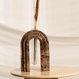 Brown Marble Arch Vase | Modern Coffee Table Vase | Luxury Stone Flower Holder