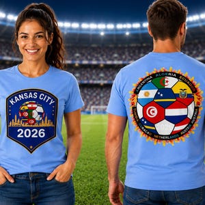 Kansas City 2026 World Football T-shirt (Women & Men) 6-Nation Flags Design, Breathable Polyester image 2