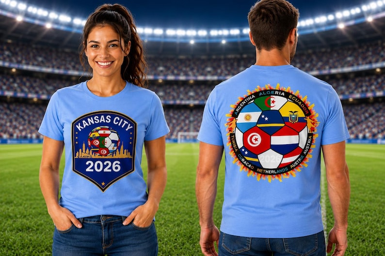 Kansas City 2026 World Football T-shirt (Women & Men) 6-Nation Flags Design, Breathable Polyester image 2