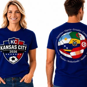 Kansas City 2026 World Football T-Shirt (Women and Men): 6-Nation Flags Design, Breathable Polyester image 1