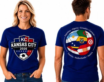 Kansas City 2026 World Football T-Shirt (Women and Men): 6-Nation Flags Design, Breathable Polyester