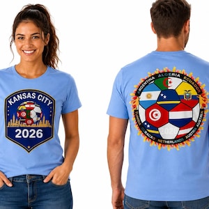 Kansas City 2026 World Football T-shirt (Women & Men) 6-Nation Flags Design, Breathable Polyester image 1