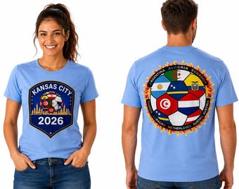 Kansas City 2026 World Football T-shirt (Women & Men)  6-Nation Flags Design, Breathable Polyester