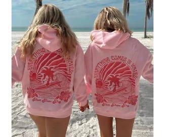 Pink Palm Puff hoodie dames handgemaakte streetwear trui