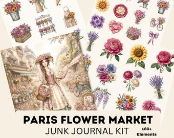 Zestaw do dziennika Paris Flower Market Junk: Vintage Floral Ephemera, papiery botaniczne (do pobrania w formacie PDF)