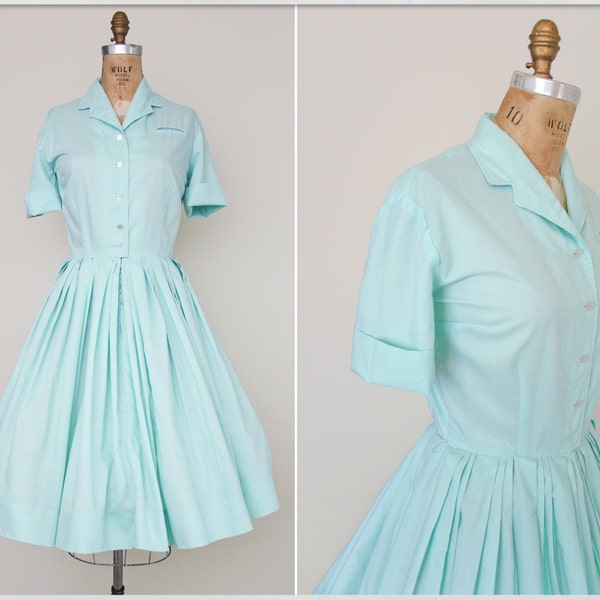 vintage 50s dress // 1950s mint dress // 50s Texas Shirtwaist dress