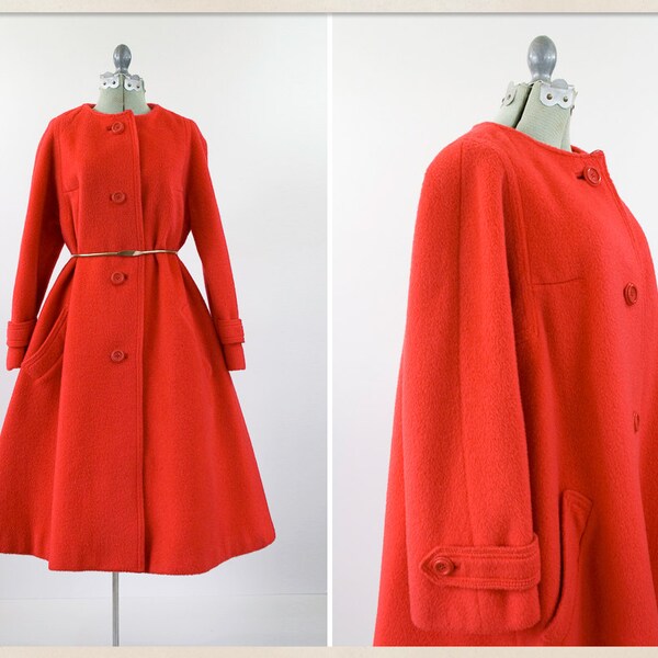 RESERVED vintage 70s swing coat // late 1970s red wool coat // candy apple red oversized coat