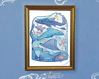 Impression de pot de requin | Oeuvre d'art sur l'océan, art mural nautique pour chambre d'enfant (téléchargement numérique)
