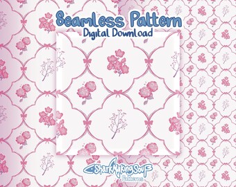 Diseño sin costuras de flores rosas ilustrado a mano / Diseño de hortensias granmellinial (descarga digital)