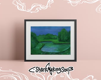 Watercolor Pond| Hand Painted Lake Wall Art | Fine Art Rolled Poster