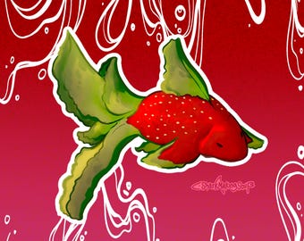 Sticker poisson fraise ~ Sticker vinyle Kiss-Cut
