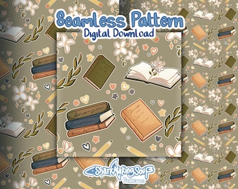 English Class Seamless Pattern | Books, Flowers, Pencils (Digital Download)