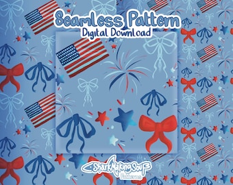 Motif patriotique sans couture, papier numérique du 4 juillet illustré à la main (téléchargement numérique)
