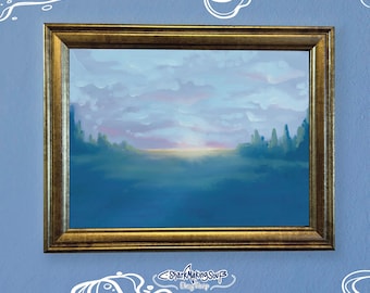 Oil Landscape Painting | Hand Illustrated Calming Field Art (Digital Download)