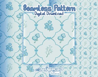 Diseño sin costuras de flores azules ilustrado a mano / Diseño de hortensias granmellinial (descarga digital)