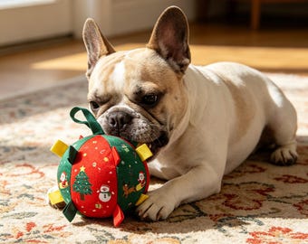 Christmas Plush Squeaky Dog Toy Ball, Durable Chew Toy for Dogs, Interactive Holiday Pet Toy for Self Play, Boredom Relief Puppy Toy