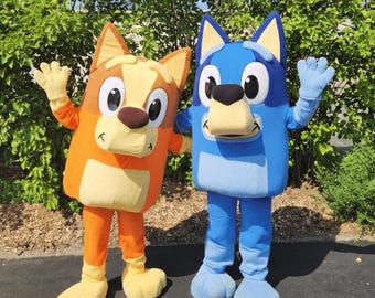 Blue Cartoon Dog Sibling Mascot Costumes Family Animal Character Outfits | Plush Kids Show Inspired Cosplay Suits | Party Performer Costume