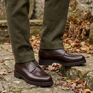 Handcrafted Dark Brown Leather Split-Toe Derby Shoes - Rugged Commando Lug Sole Mens Dress Casual -Goodyear Welted