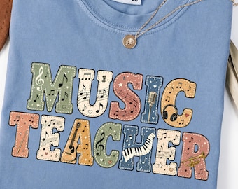 Retro Music Teacher PNG, Musical Notes, Instruments (Digital Download)