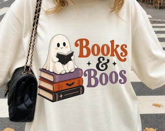 Ghost Reading Books PNG, Spooky Book Lover Halloween Design (Digital Download)