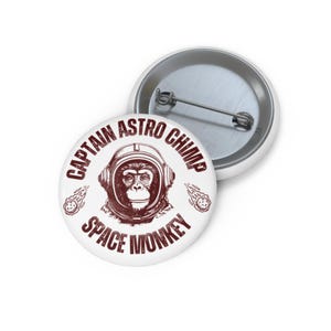 Captain Astro Chimp Space Monkey Pin Button | Round Enamel Style Badge