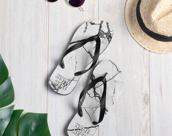 Personalized Marble Flip Flops, Custom Name Fluid Art Sandals, Elegance Lover Beach Footwear, Colorful Shoes, Artistic Slip Ons, Abstract