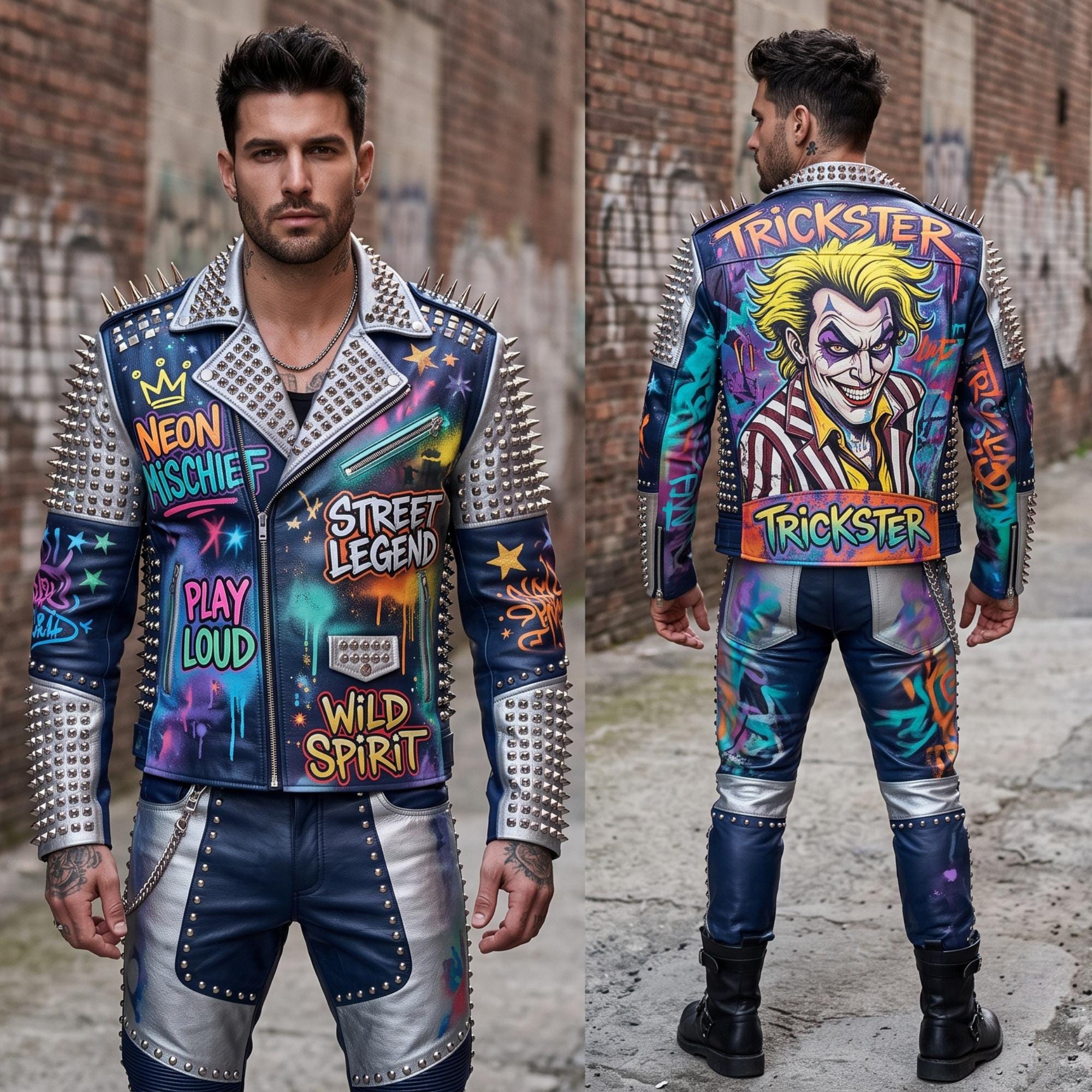 Leather Jacket With Graffiti - Etsy