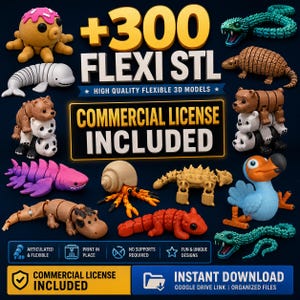 300 Flexi Animal STL Bundle – Commercial License Included, Articulated Animal 3D Print Files, Flexible Creatures Collection Printable Models