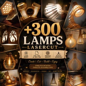 300+ laserskurna lampfiler, trälampa SVG DXF, laserskurna lampskärmsdesigner, CNC-belysningsmallar, digital nedladdning av heminredning