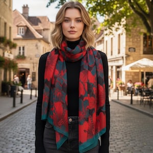 Elegant Floral Leaf Scarf | Lightweight Wrap | Spring Long Shawl| Colorful Vacation Style Scarf | Valentines Day Gift