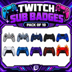 Twitch-prenumerantmärken för spelkontroller, 10 prenumerantmärken för spelkontroller, spelnivåmärken, Discord-rollikoner, 10-pack Twitch-märken