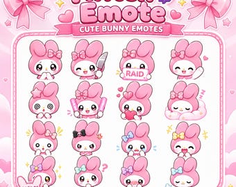 Paquete de emoticonos de conejitos adorables para Twitch, 16 emoticonos de conejitos, emoticonos de conejos kawaii, emoticonos de Discord, paquete de emoticonos para Twitch, emoticonos de animales adorables, emoticonos para streamers