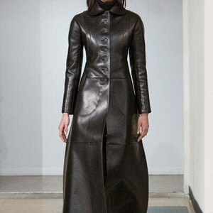 Handmade Black Sheepskin Leather Maxi Coat, Elegant Tailored Duster Jacket