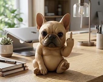 Figura de bulldog francés: decoración de escritorio con gesto de desprecio, estatua de perro de resina.