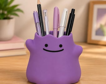 Portapenne Ditto, organizer da scrivania, portamatite Pokopia, decorazione da scrivania stampata in 3D, regalo anime, postazione da gamer, supporto per studenti