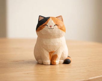 Statuetta di gatto in legno realizzata a mano / Decorazione rustica e stravagante per la scrivania, opera d'arte per amanti dei gatti