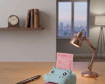 Organizzatore da scrivania Hippo-Campus: porta post-it, porta penne, porta stencil (plastica PLA)