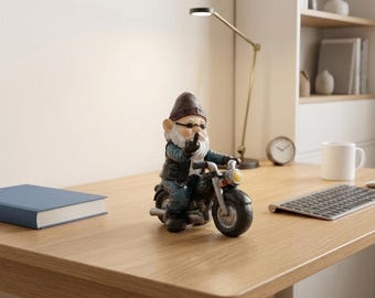 Statuetta di gnomo motociclista – Statua in resina raffigurante una motocicletta, decorazione moderna per scrivania, ornamento per mensole