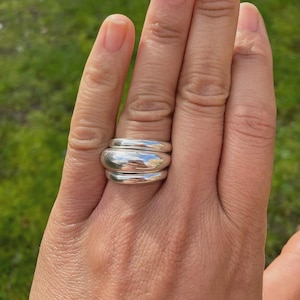 Sterling Silver Chunky Dome Stacking Ring Set – Boho Triple Band Jewelry