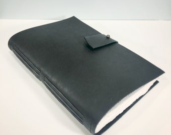 Leather Journal -- Deep Brown, Black Thread, 10" x 6.5" Cotton Pages