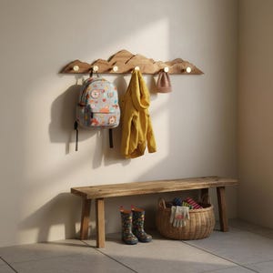 Mountain Wall Hooks, Wooden Coat Rack, Rustic Entryway Organizer, Cabin Decor, Nature Lover Gift