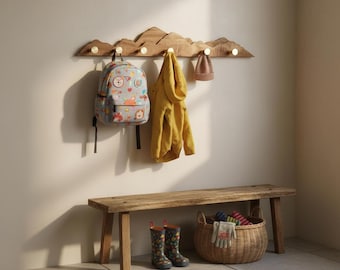 Wandhaken im Bergstil, Garderobenständer aus Holz, rustikaler Eingangsbereich-Organizer, Hüttendeko, Geschenk für Naturliebhaber