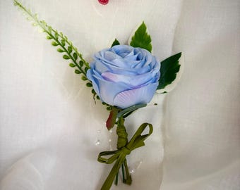 Best Man Boutonniere | Baby Blue Rose Wedding Boutonniere | Pearl Wedding Flowers | Artificial Flowers